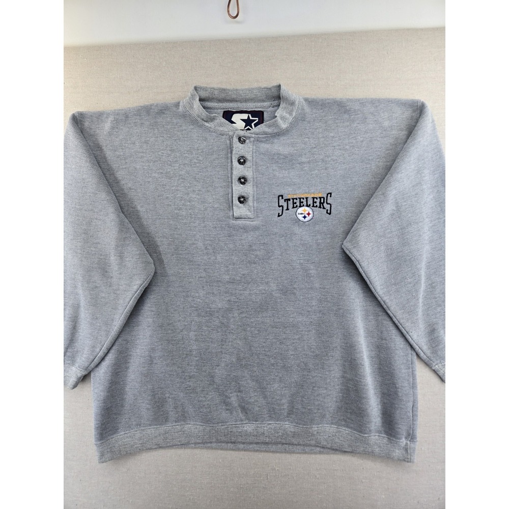 VTG Rare Starter Steelers Sweatshirt Mens Large Henley Pullover 90s NFL Football